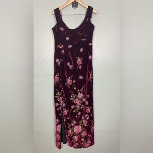 Marchesa Deep Red and Pink Floral Maxi Dress